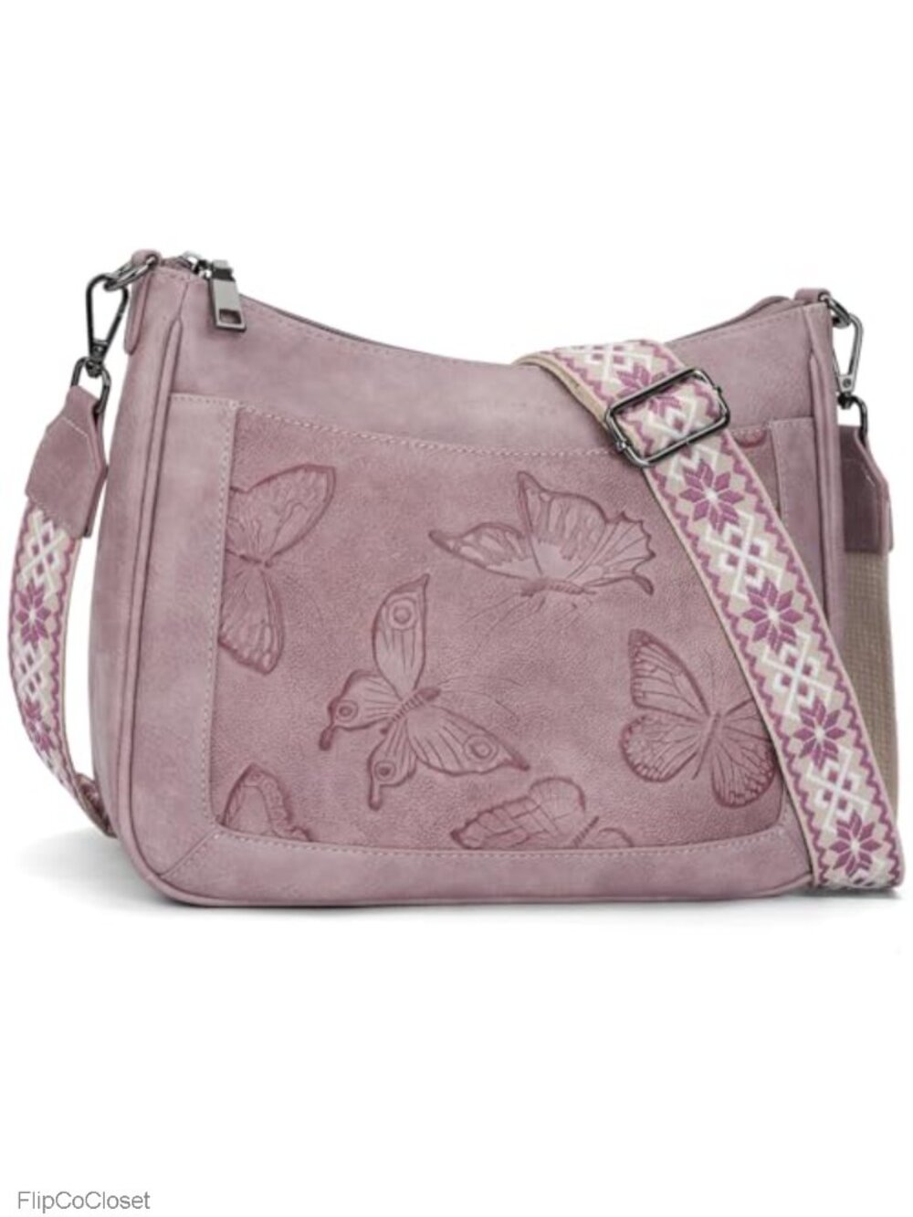 Vegan Leather Butterfly Hobo Crossbody Bag Medium Shoulder Purse